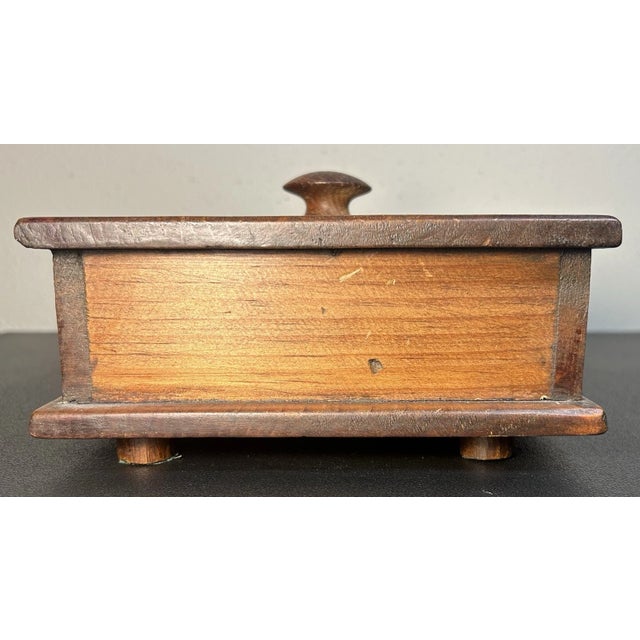1940s Antique Circa 1940 American Primitive Pine Wood Single-Drawer Trinket/Jewelry Box For Sale - Image 5 of 8