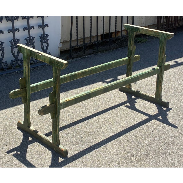 Rustic European Pine Double Stretcher Base Work Table For Sale - Image 3 of 14