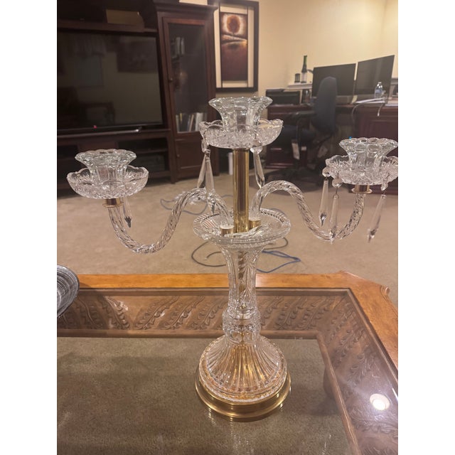 Glass Vintage Glass Candelabra Crystal Clear Mid Century Candle Light Holder For Sale - Image 7 of 10