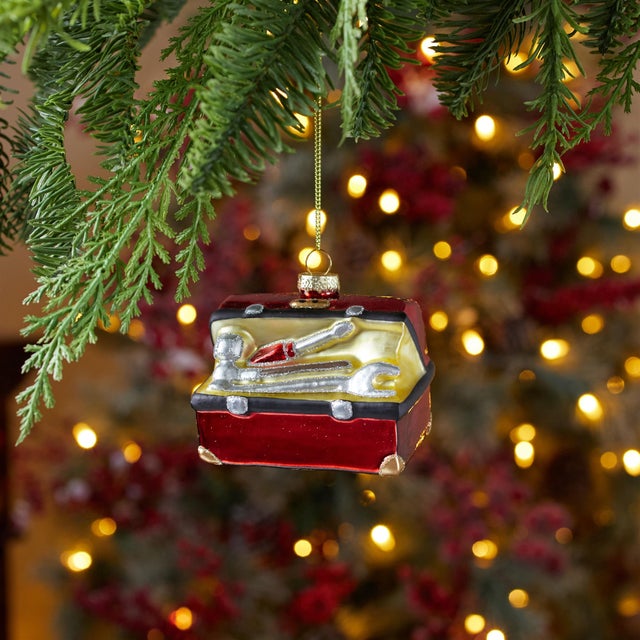 Add a fun, hands-on twist to your holiday décor with this set of Glass Toolbox Ornaments. Each 2.75-inch ornament features...