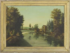John Peixoto, River Landscape, Oil on Canvas, Framed