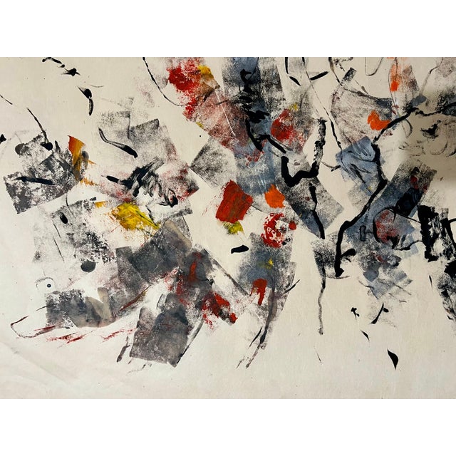 John Von Wicht, Large Abstract Expressionist Oil Painting on Rice Paper Modernist John Von Wicht, c.1960's For Sale - Image 15 of 15