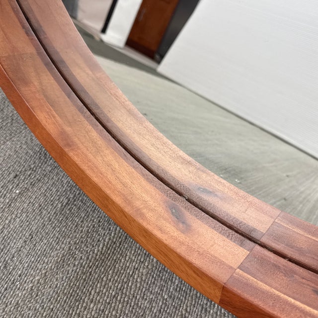 Cb2 Acacia Wood Round Wall Mirror For Sale - Image 10 of 12