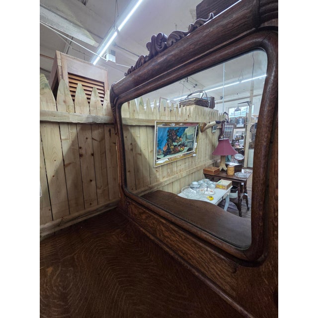 Antique 1890s Serpentine Tiger Oak Dresser With Mirror For Sale - Image 9 of 12