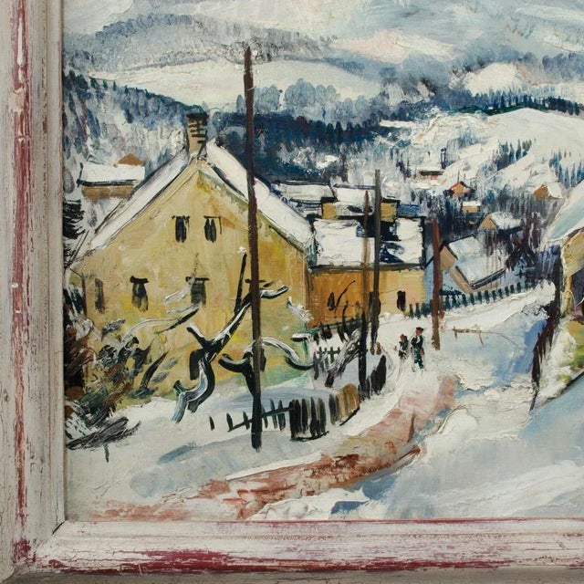 Mid 20th Century Rudolf Jacobi (German, 1889 - 1972) a Snow Covered Village, Oil on Canvas Painting. For Sale - Image 5 of 12