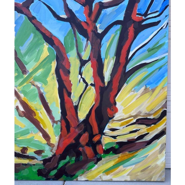 Sky Blue Large 48" × 48" Original Expressionist Tree Painting, 1998, Vibrant Colorful For Sale - Image 8 of 18