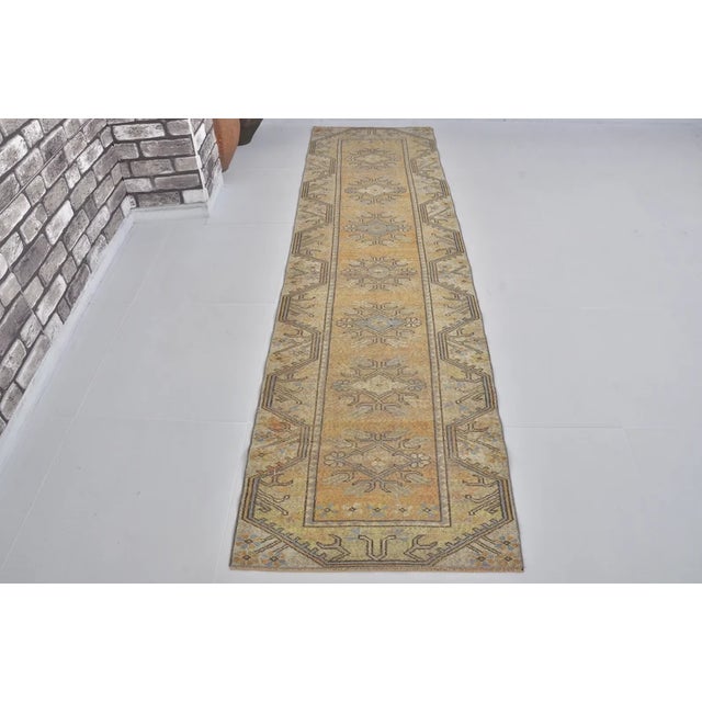 Long Vintage Turkish Runner, Mustard Yellow and Ochre Anatolian Rug For Sale - Image 4 of 10
