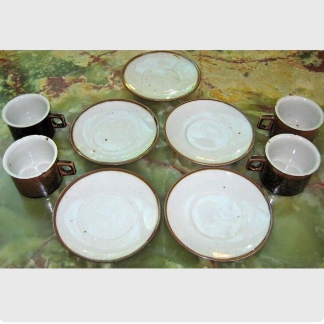 Ceramic Vintage 1970s Dansk Denmark Brown Mist Ceramic Cups Saucers Discontinued - Set of 9 For Sale - Image 7 of 9