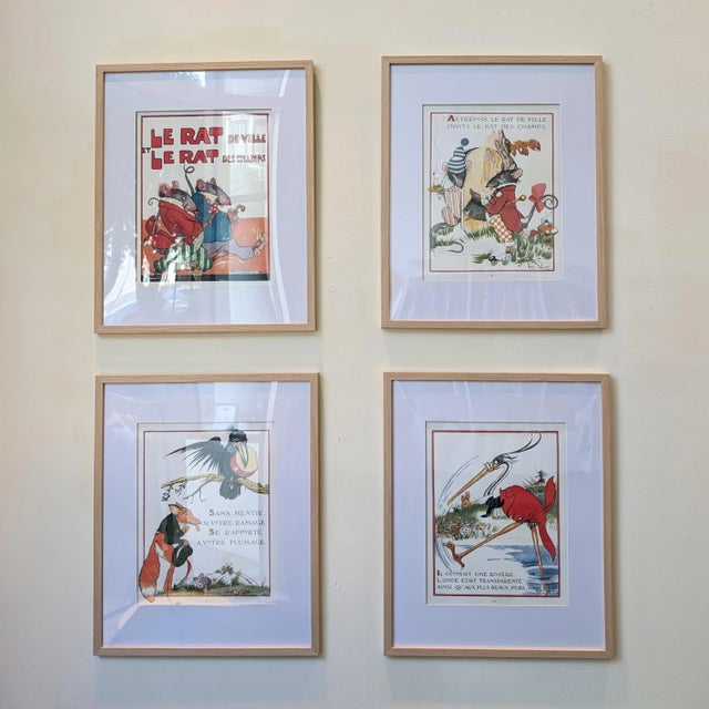 Framed illustrations from the children's tale of "Le Rat de Ville et Le Rat des Champs" (Aesop's Fable, "The Town Mouse...