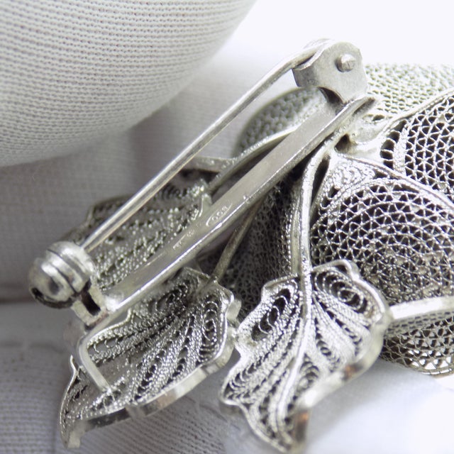Vintage Italian Handmade Silver Rose-Shaped Brooch in Silver Filigree, Genoa, 1980s For Sale - Image 9 of 15