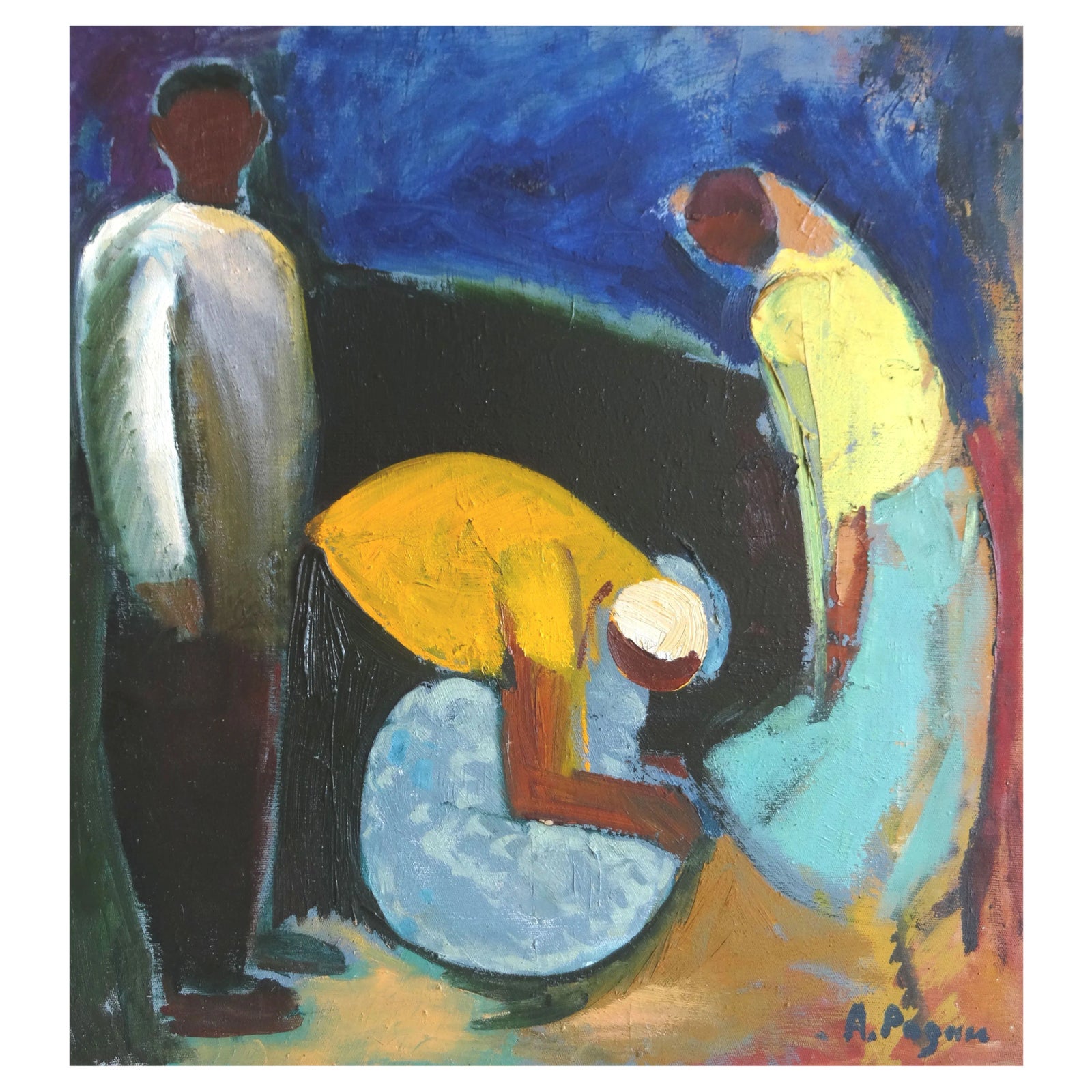 Aleksandr Rodin, Three Figures, 1980s, Oil on Canvas | Chairish