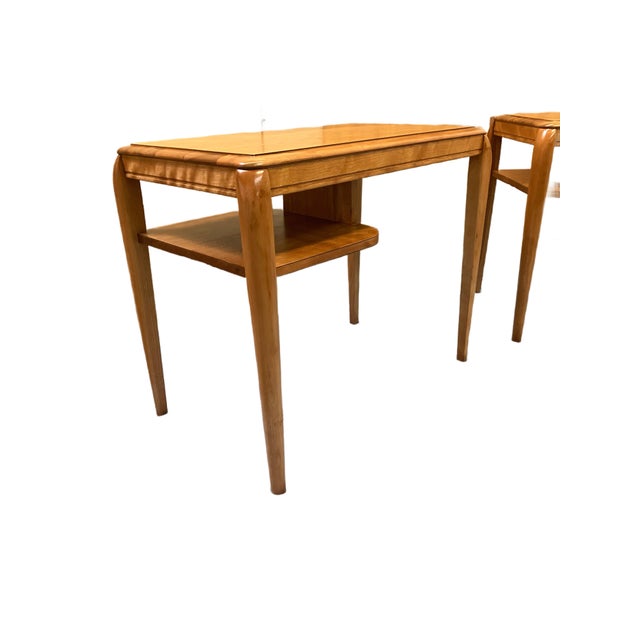 Pair of matching maple Mersman side tables with a small shelf underneath. Professionally restored by us. In excellent...