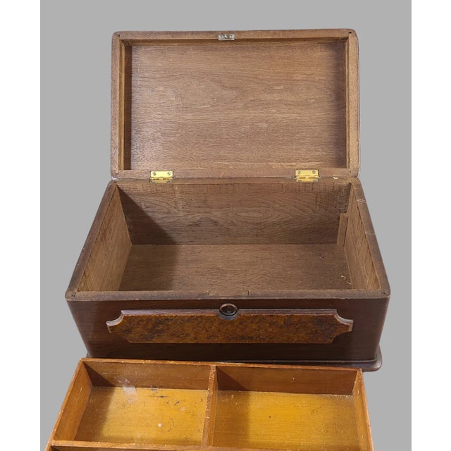 Antique Victorian Walnut Burl Wood Storage Box Removable Compartment Tray For Sale - Image 11 of 12