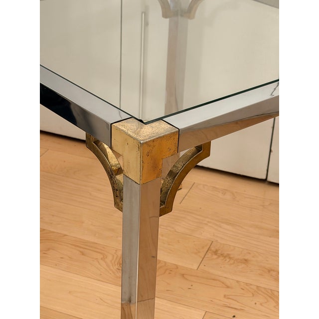 Vintage Italian Brass and Chrome Side Table by Tricom With Glass Top For Sale - Image 11 of 11