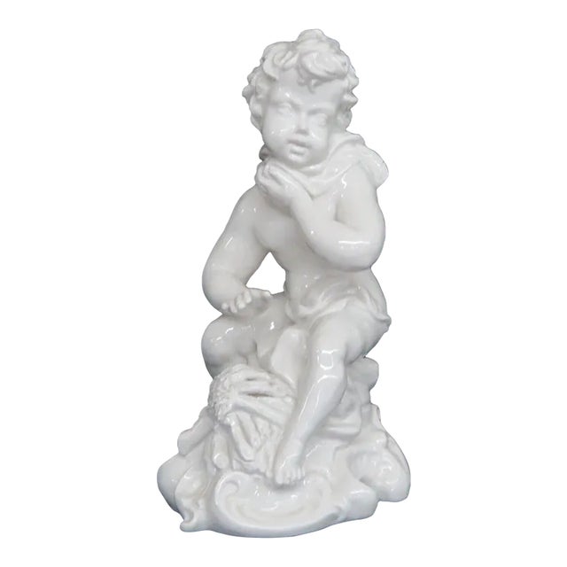 Porcelain White Cherub Wearing a Scarf Sculpture Figurine Made in Italy For Sale