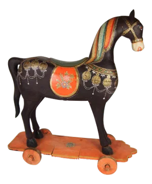 Antique Painted Wood Temple Horse