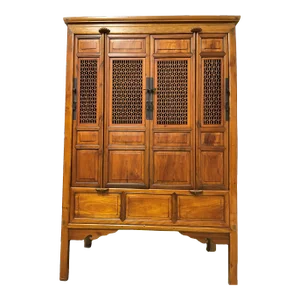 Late 19th Century Chinese Antique Large Natural 4 Door Cabinet