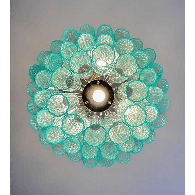Turquoise Large Turquoise Murano Glass 3-Tier Tube Chandelier from Venini, 1990s For Sale - Image 8 of 18