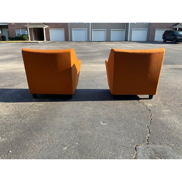 Textile Pair of Herman Miller Geiger Swoop Club Chairs by Mark Goetz — Iconic Orange Upholstery, Made in Usa For Sale - Image 7 of 12