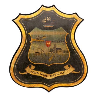 Antique English Hand-Painted Essex Armorial Shield, 19th Century For Sale