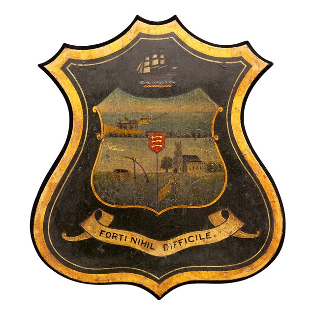 Antique English Hand-Painted Essex Armorial Shield, 19th Century For Sale