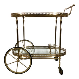 Vintage Maison Jansen Style Brass Bar Cart / Trolley For Sale
