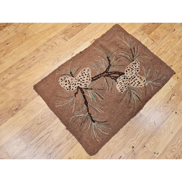 Vintage American Hand Hooked Rug, Handwoven Moth Pattern, Folk Art Tapestry, 2x3 For Sale - Image 10 of 11