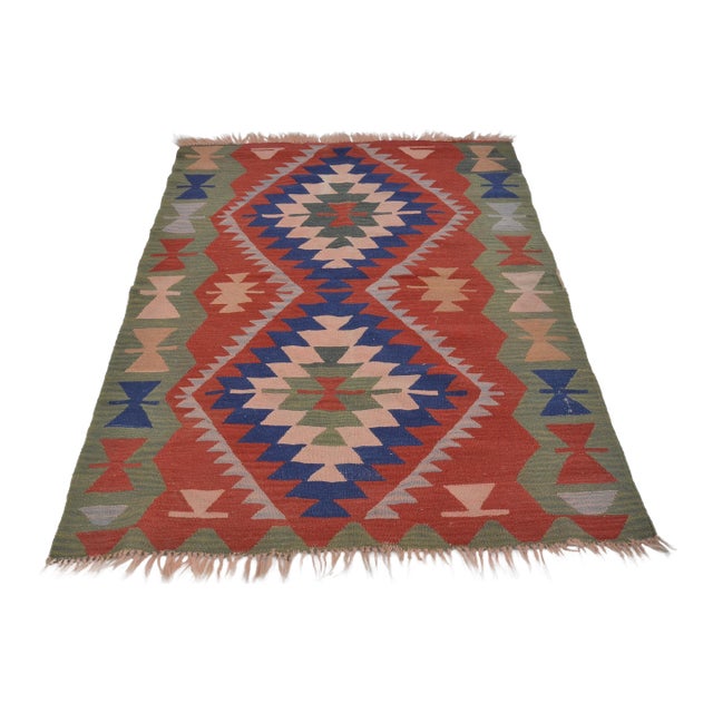 1960s Ethnic Anarolian Wool KİLİM rUG For Sale