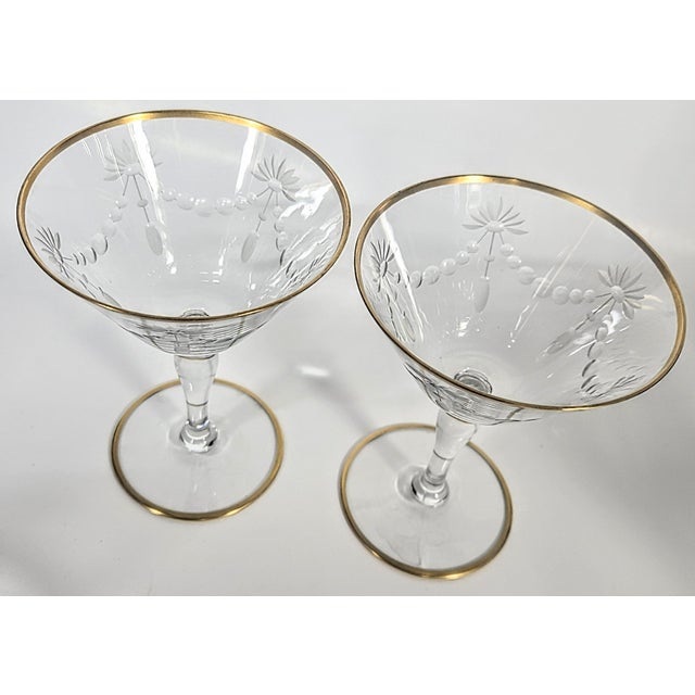 Gold Vintage Art Nouveau Cut Crystal Art Nouveau Champagne Coupes - a Pair For Sale - Image 8 of 11