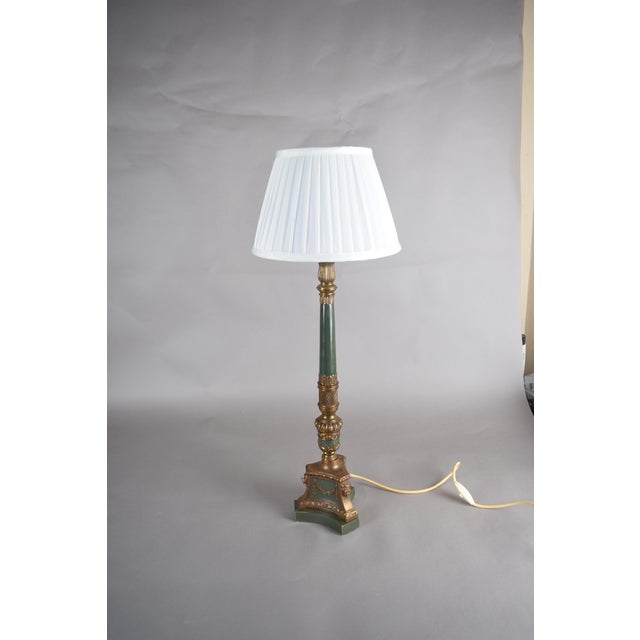 Vintage Neoclassical Green and Brass Table Lamp with Pleated Shade, 1950s For Sale - Image 4 of 8
