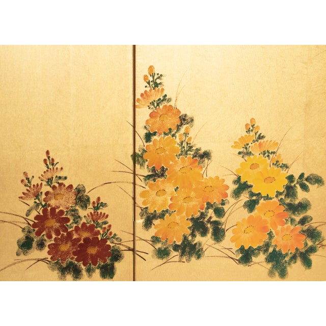 "Autumn Flowers" by Kazuko Chiyo Sasaki, C. 1960s Painted Silk Byobu Screen For Sale In Dallas - Image 6 of 17