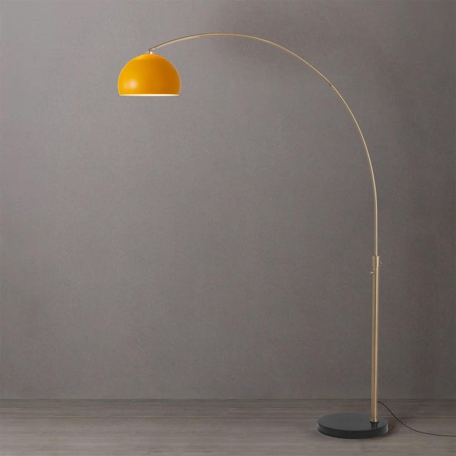 Nova Half Dome 92" Arc Floor Lamp, Mustard Shade, Brass, Marble Base For Sale - Image 4 of 6