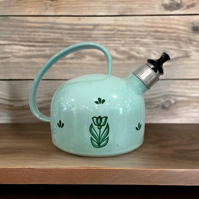 This antique tea kettle is a 1930's-1960's piece by Diepenbrock and Reigers of Ulft, Holland. Measuring 10-1/2" long and...