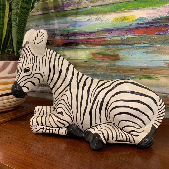 XL Vintage Ceramic, Hand-Painted Zebra For Sale In Dallas - Image 6 of 7