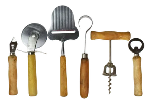 Vintage Rustic Primitive Steel & Wood Kitchen Utensil Tools Accessories Collection- 6 Pieces