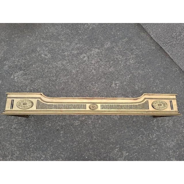 Metal Antique Regency Pierced Brass Fireplace Fender with Floral Rosettes For Sale - Image 7 of 18