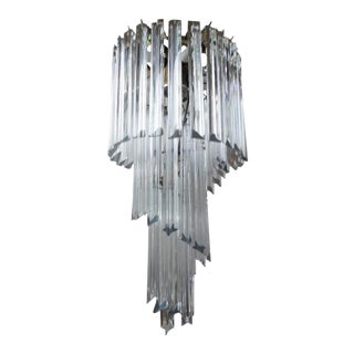 1960's Italian Venini Style Clear Murano Glass Prism Chandelier For Sale