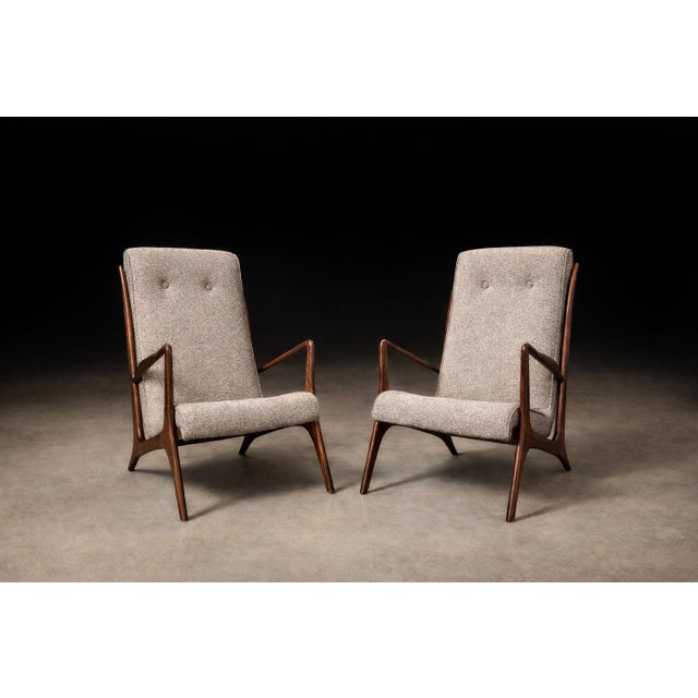 Sculptural Pair of Brazilian Modernist Armchairs in Hardwood & Boucle by John Graz, Brazil, 1950s For Sale - Image 13 of 17