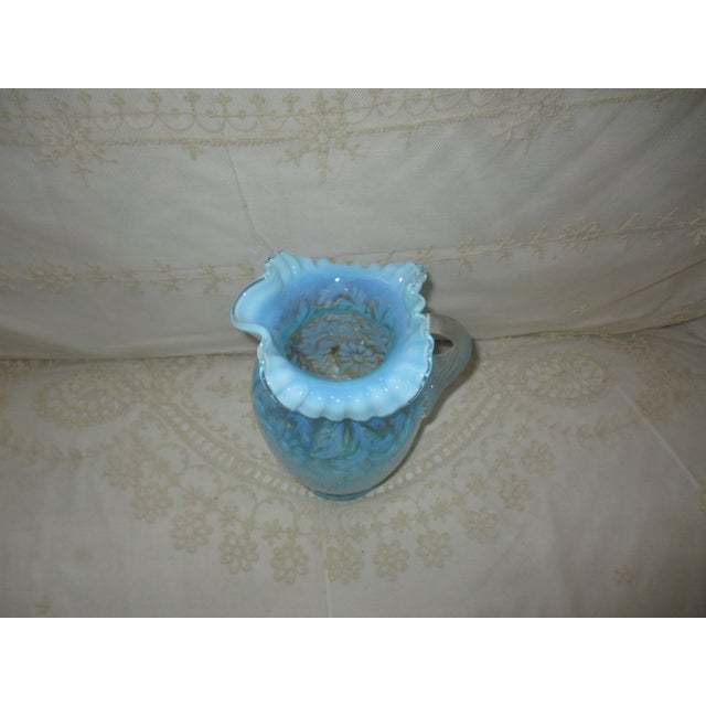 Fenton Art Glass Company Antique Fenton Daisy and Fern Opalescent Blue Art Glass Pitcher For Sale - Image 4 of 10