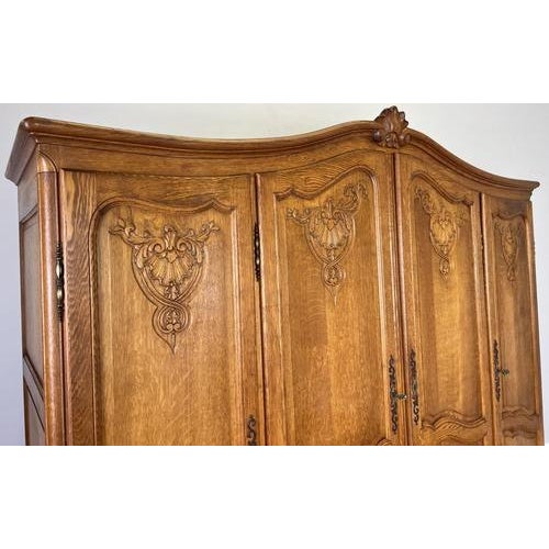 Vintage French Louis XVI Style Oak 4-Door Armoire For Sale - Image 9 of 12