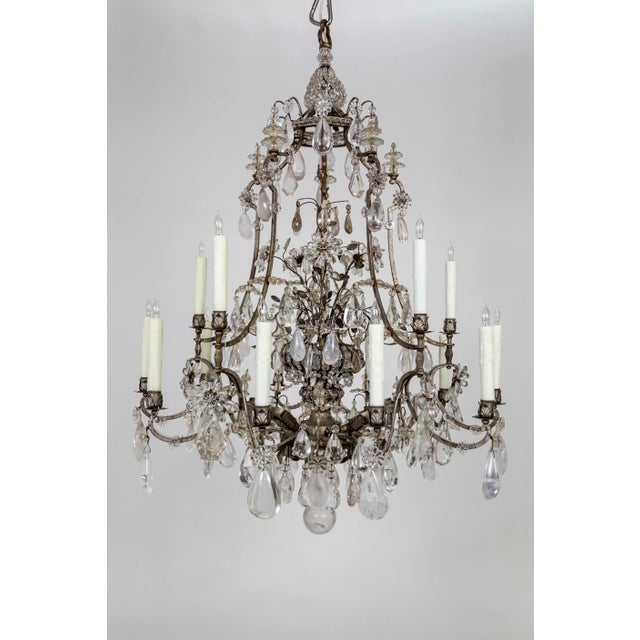 Rare Large Maison Bagues Silver Gilt Bronze Rock Crystal Flower Bouquet 20-Light Chandelier For Sale - Image 13 of 13