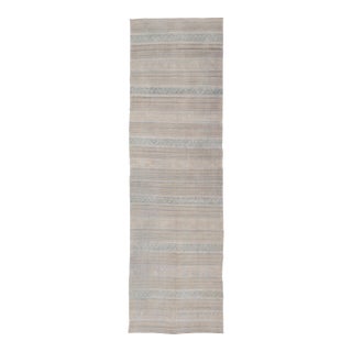Vintage Turkish Gallery Kilim With Soft Sand, Pale Sage, and Powder Blue For Sale