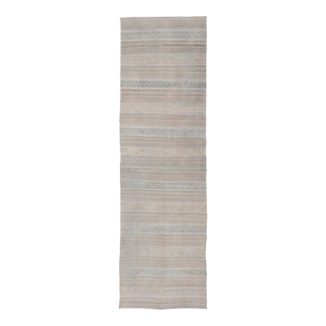 Vintage Turkish Gallery Kilim With Soft Sand, Pale Sage, and Powder Blue For Sale