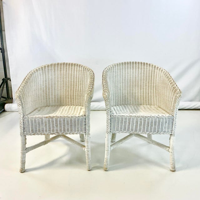 Antique White 1980s Vintage Boho Chic Coastal Palecek Wicker Dining Chairs - Set of 8. For Sale - Image 8 of 18