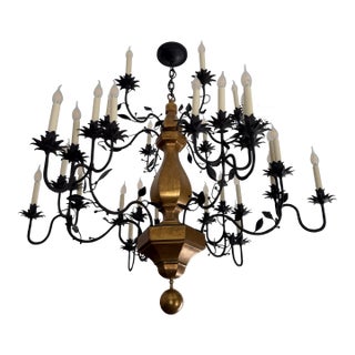 Paul Ferrante Model 2000 Multi-Tier Gilt Wood & Hand-Forged Iron Chandelier For Sale