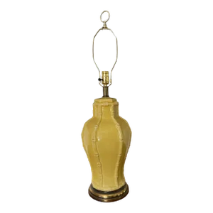 Mid-Century Modern Palm Beach Asian Style Hollywood Regency Yellow Ceramic Faux Bamboo Lamp