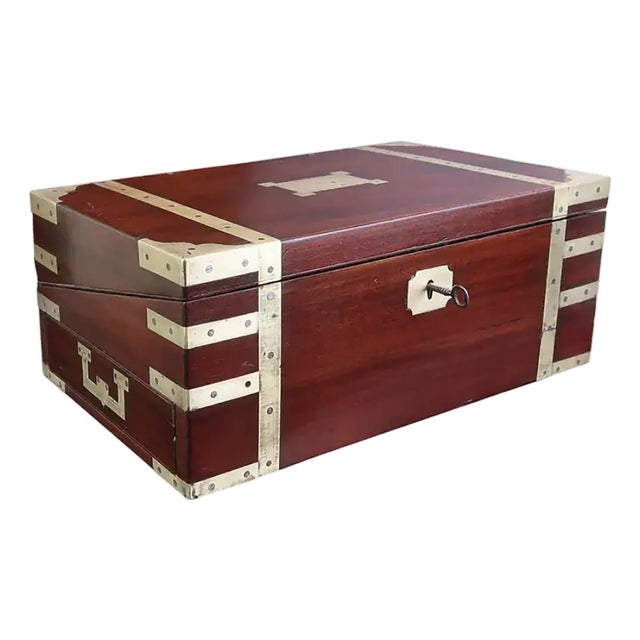 Large Antique Campaign Brass Mounted Writing Box, 1840 For Sale
