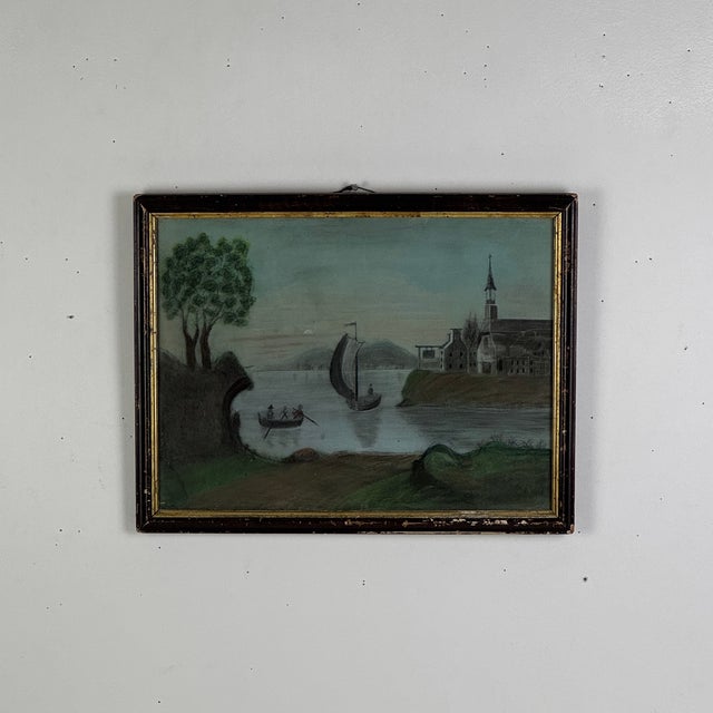 A stupendous and rare to market 19th Century color pastel on sandpaper* Primitive Folk Art Painting. It comes in its...