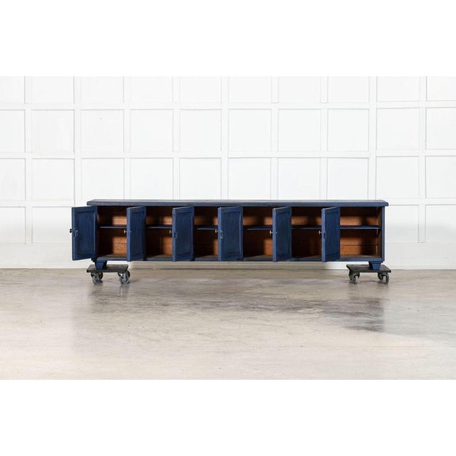 circa 1890 Large English 19thC Painted Pine Locker Cabinet / Bench W221 x D38.5 x H50 cm Internal shelf depth 30 cm Weight...