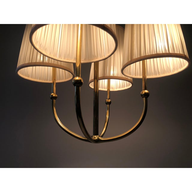 4-Arm Chandelier in Brass with Silk Shades, Austria, 1930s For Sale - Image 10 of 17